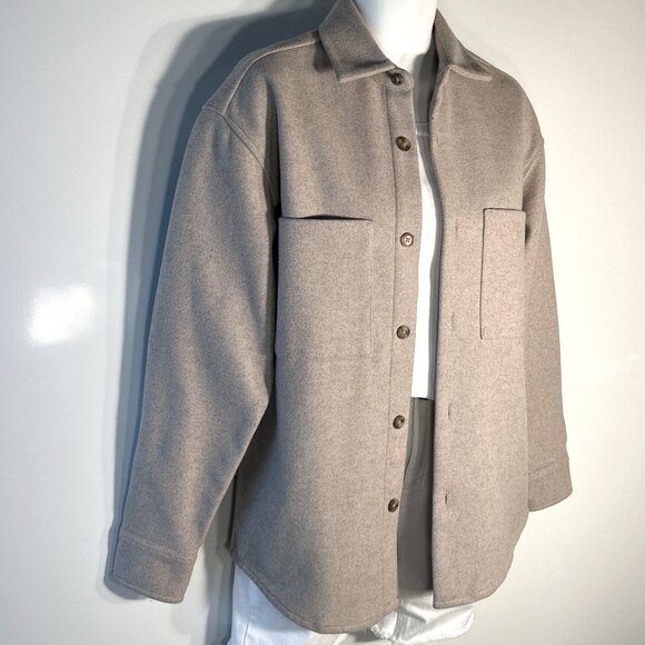 H&M SZ M Light Mocha Relaxed Fit Utility Jacket / Shacket Preppy Ranch Wardrobe - Picture 3 of 11